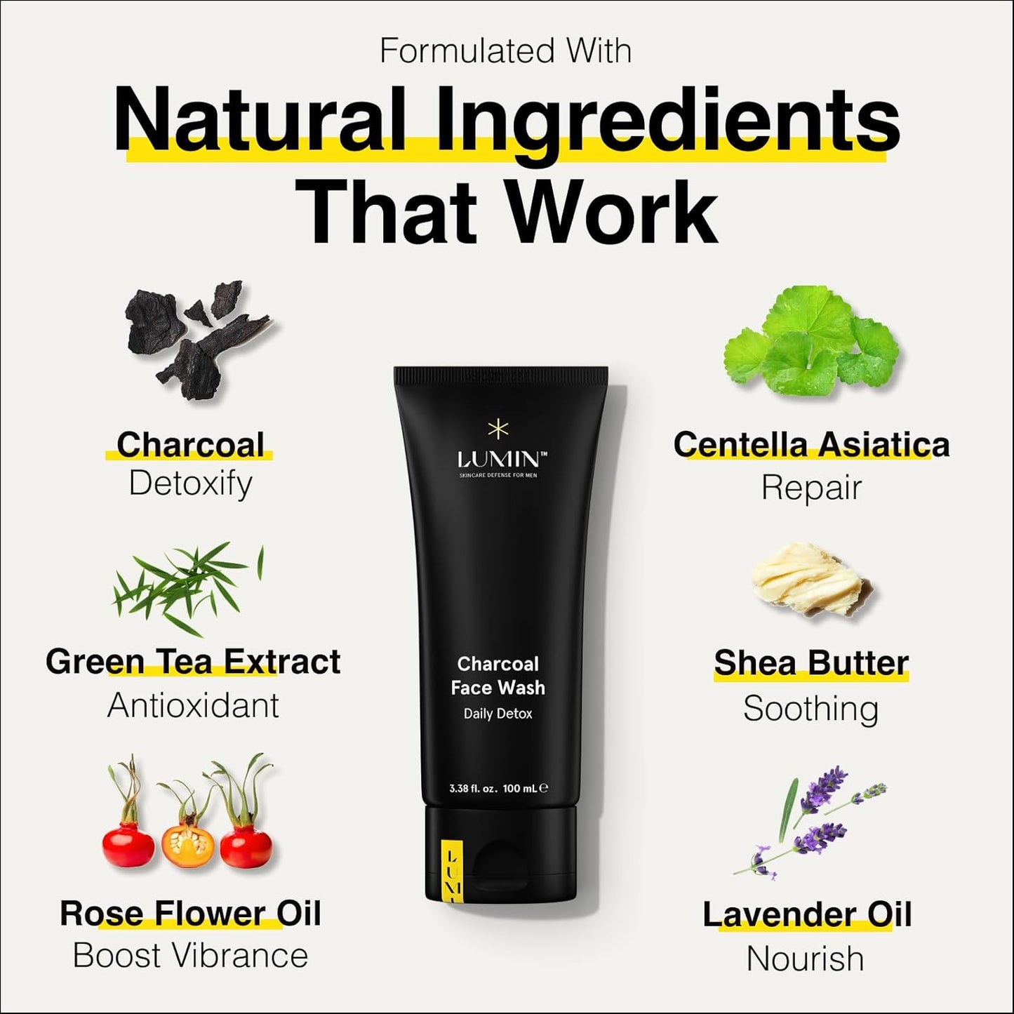 Charcoal Face Wash for Men Skincare - Daily Detox, Hydrating Face Cleanser, Removes Impurities, Exfoliates, Unclogs Pores, Controls Oil, Soothes Irritation, All Skin Types, 1 Pack